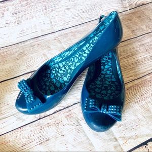 Melissa 9 Navy Blue Pop Bow Ballet Flat Shoes